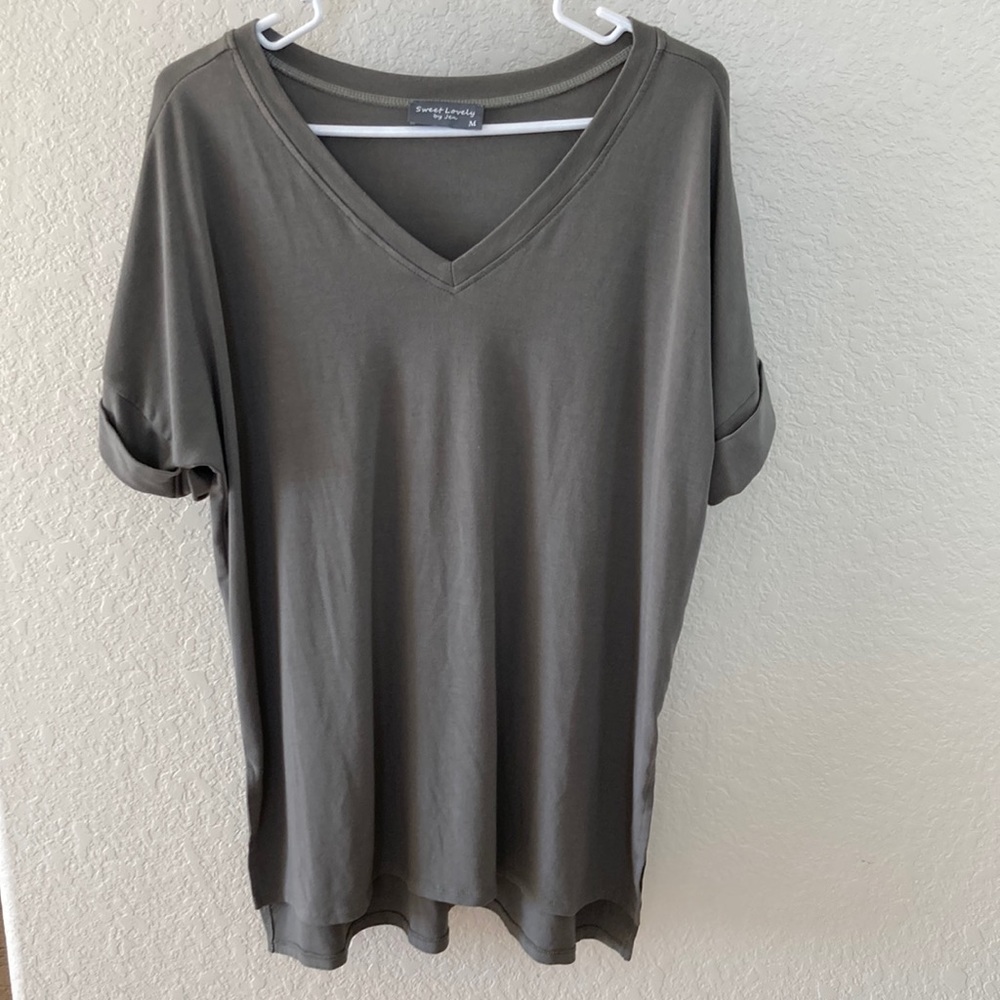 Sweet Lovely Sage Green Roll Sleeve Tee